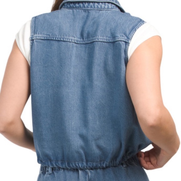 YFB NWT Hank Denim Tie Waist Sleeveless Breast Pockets Button Close Top large - Picture 5 of 13